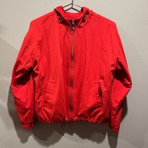 Forever 21 Vibrant Red Windbreaker Zip Up Hooded 90s style Jacket raincoat